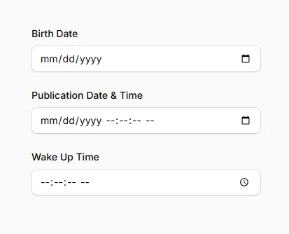 Basic date, time, and datetime pickers