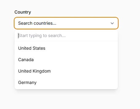 Searchable selection interface